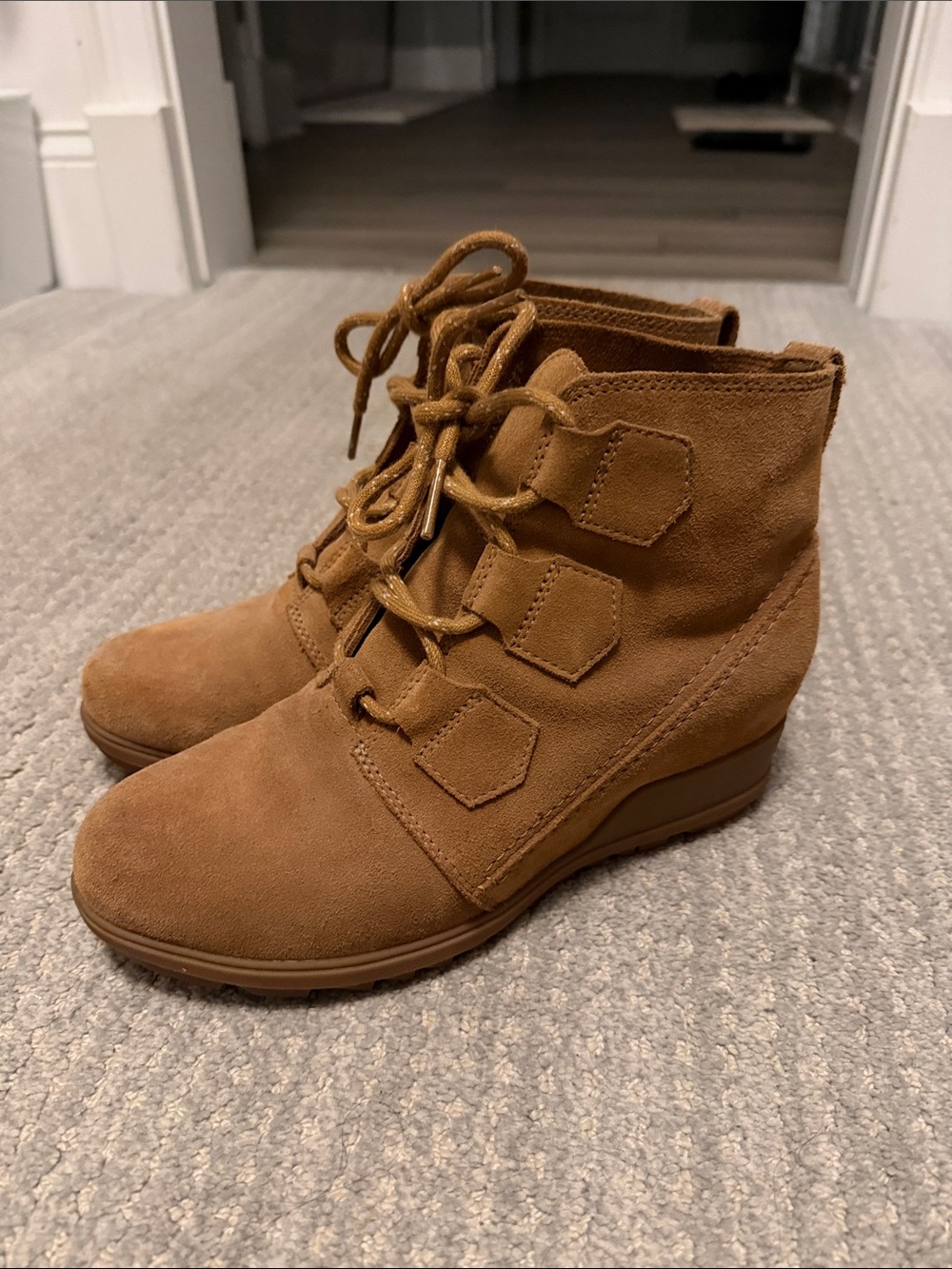 Sorel Tan Suede Wedge Lace-Up Ankle Boots
